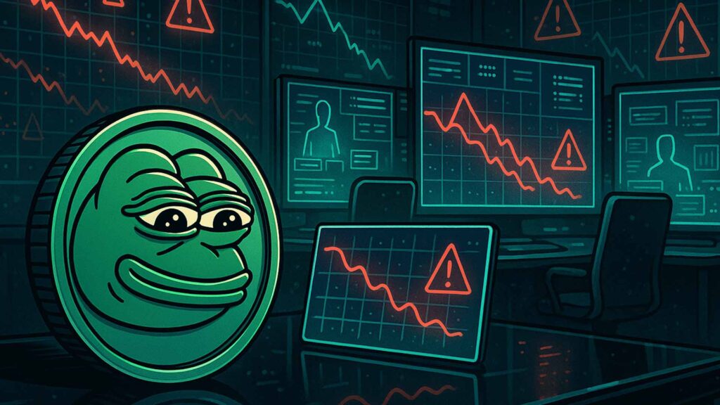 ราคา PEPE ส่งสัญญาณความเสี่ยงสูง ขณะที่นักวิเคราะห์เตือนว่าราคาจะร่วงลงไปที่ 0.00000185 ดอลลาร์