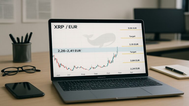 Graphique du prix de XRP avec zones 2,26 et 2,41 € et projections