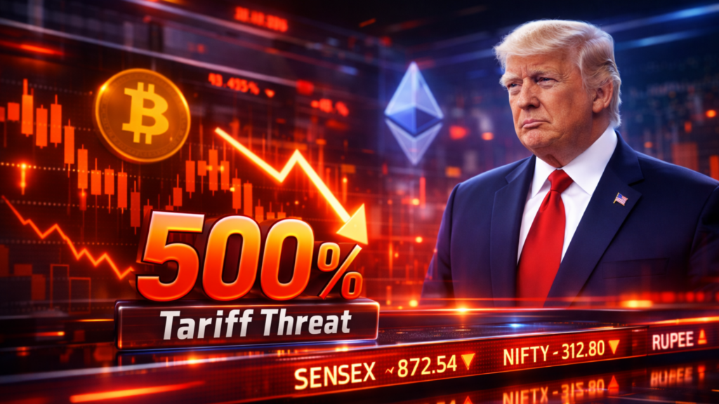 India Stocks Tumble as Trump Floats 500% Tariff Threat