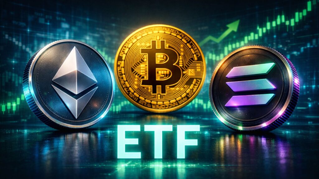 Los ETFs de ETH y SOL muestran fuertes entradas mientras el BTC sube