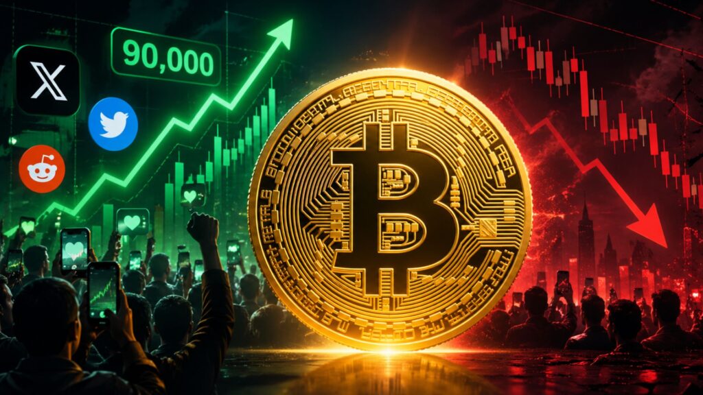Новости биткоин: Оптимизм социальных сетей по поводу того, что Биткойн достигнет $90 000, может привести к снижению цены